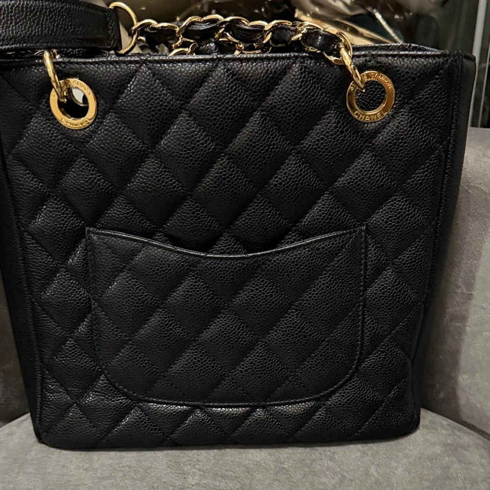 CHANEL Black Quilted Caviar Leather Petite Shopper with Gold Hardware. - Picture 2 of 16